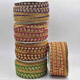 5 Meter Gold Fancy Ribbon in Different Colors with Strass Effect 10mm - ACCESSOIRES LEDUC BV